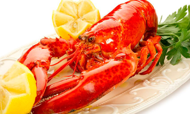 Lagosta sobre uma travessa de louça.
